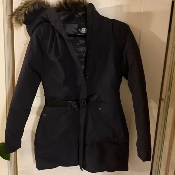 The North Face Women Black Goose Down Faux Fur Hood Puffer Parka Jacket - Picture 1 of 4